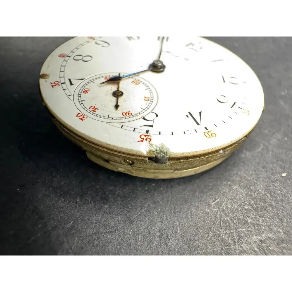 Antique Marck Bros Pocket Watch Movement White Dial 29mm For Parts/Repair